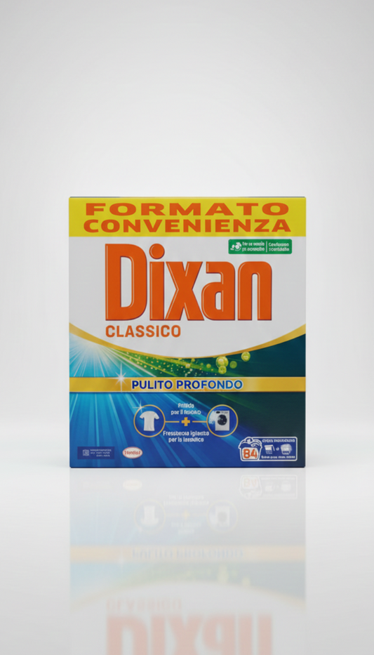 Dixan Classico Detersivo Lavatrice in Polvere | Fusto Maxi 84 Lavaggi (4,62 kg) | Tecnologia Deep Clean contro le Macchie Ostinate | Freschezza Igienica e Bianchi Brillanti | Efficace a 20°C