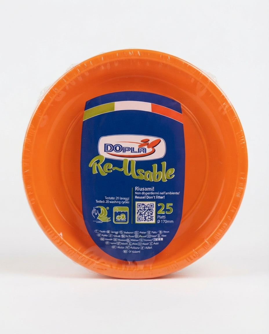 DOpla Re-Usable Piatti Frutta e Dessert 170 mm 25 Pezzi | Piatti Colorati per Feste e Party | Riutilizzabili fino a 20 Lavaggi | Microonde | Made in Italy