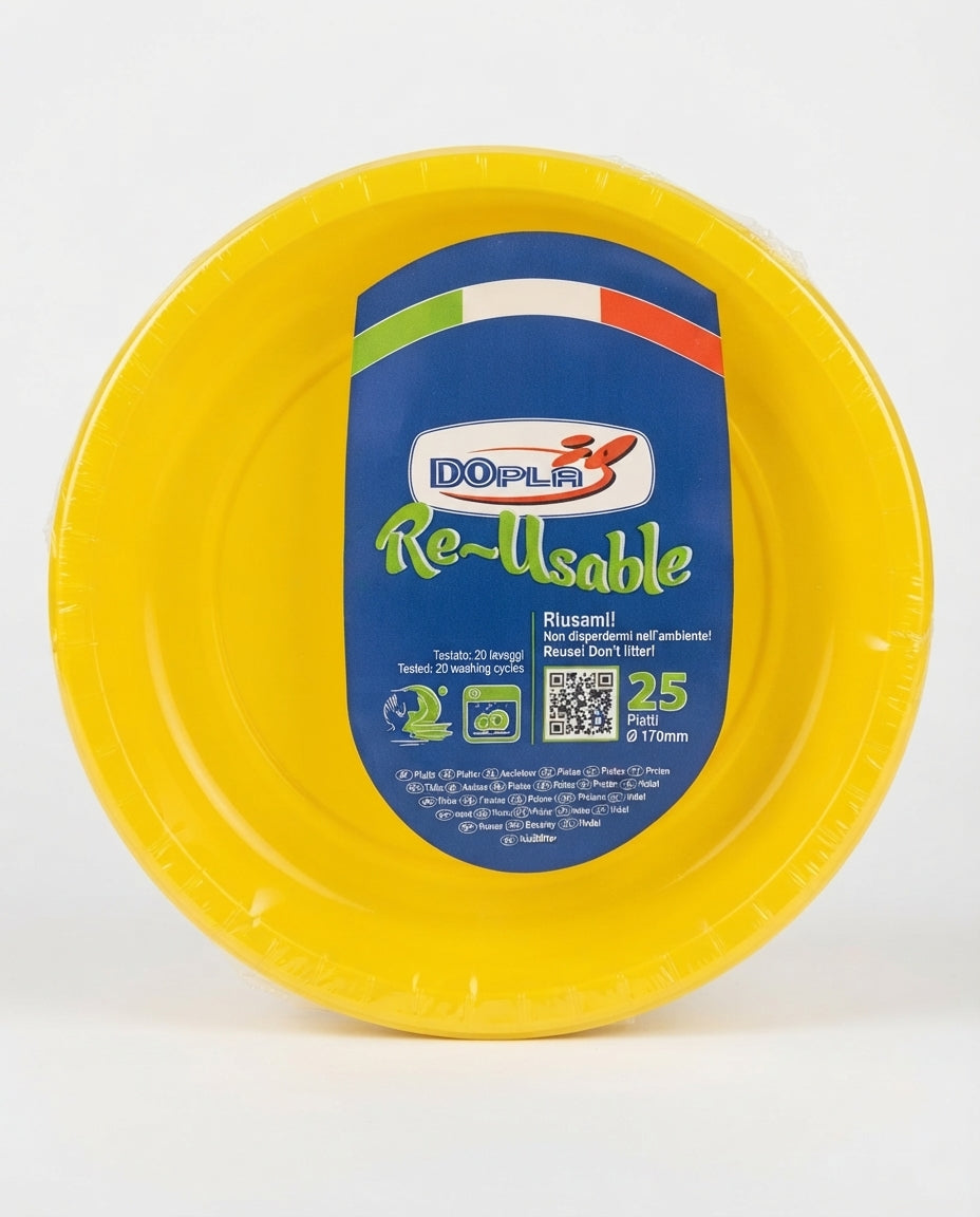 DOpla Re-Usable Piatti Frutta e Dessert 170 mm 25 Pezzi | Piatti Colorati per Feste e Party | Riutilizzabili fino a 20 Lavaggi | Microonde | Made in Italy
