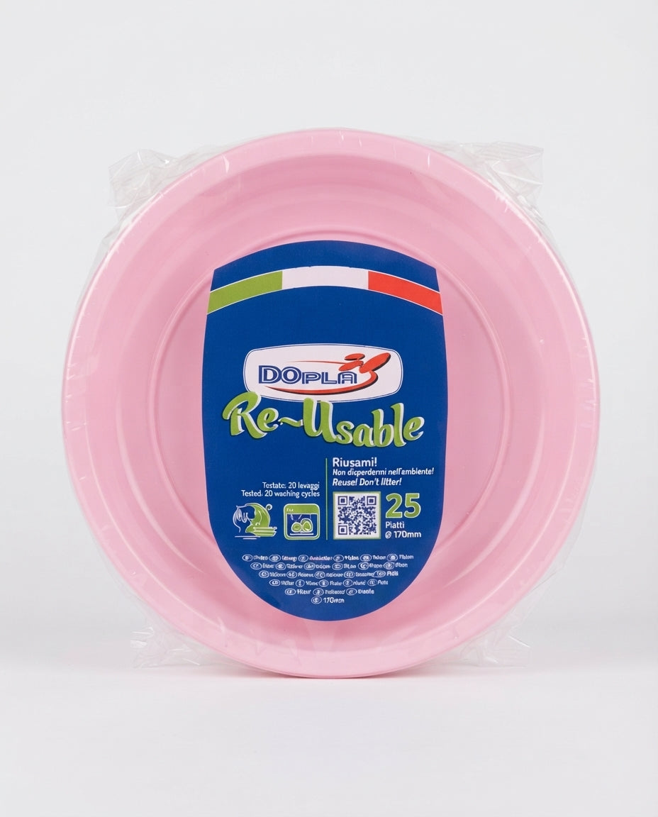 DOpla Re-Usable Piatti Frutta e Dessert 170 mm 25 Pezzi | Piatti Colorati per Feste e Party | Riutilizzabili fino a 20 Lavaggi | Microonde | Made in Italy