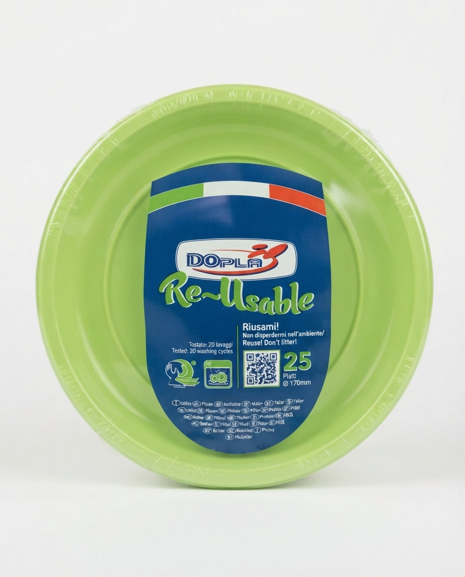 DOpla Re-Usable Piatti Frutta e Dessert 170 mm 25 Pezzi | Piatti Colorati per Feste e Party | Riutilizzabili fino a 20 Lavaggi | Microonde | Made in Italy