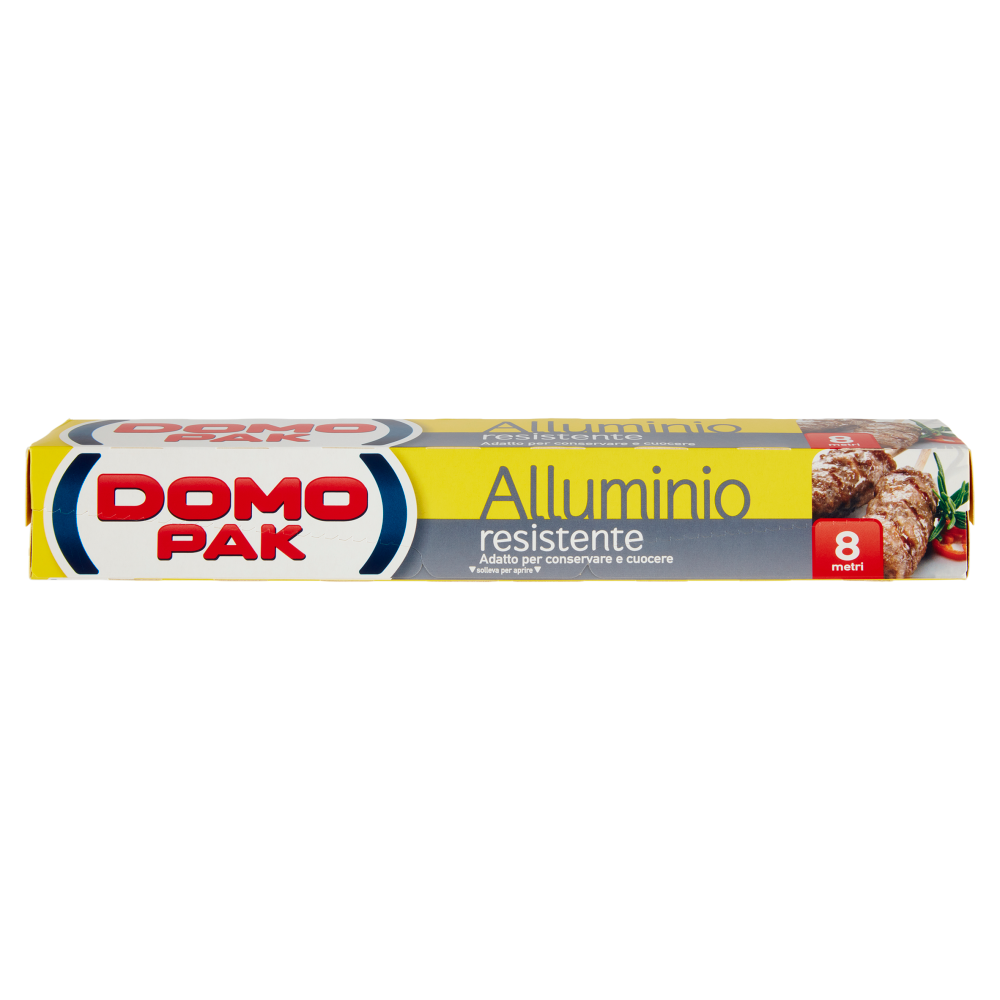 Domopak Alluminio Resistente | Rotolo da 8 Metri | Carta Alluminio di Alta Qualità per Cottura e Conservazione | Ideale per Forno, Frigo e Congelatore