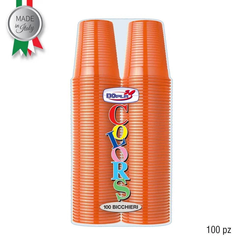 Dopla Bicchieri Monouso Arancioni 200cc | Maxi Confezione da 100 Pezzi | Bicchieri Colorati Resistenti per Feste e Party