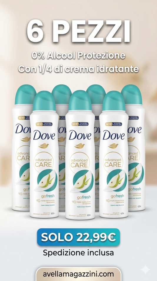 Bundle Dove Advanced Care Go Fresh Deodorante Spray Maxi 6X250ml Pera e Aloe Vera – Protezione 72H Antitraspirante Spedizione Inclusa