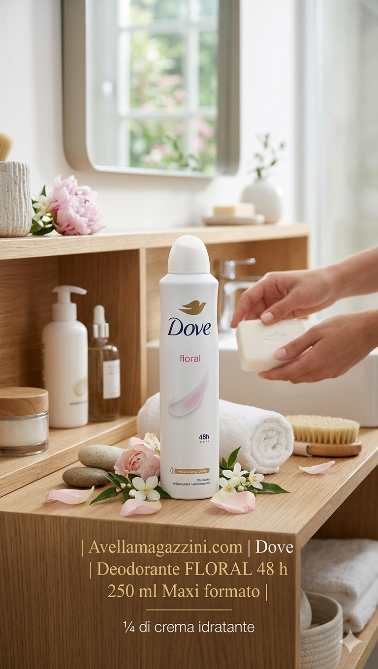Dove Deodorante Floral 48h Maxi Formato 250ml – Con 1/4 di Crema Idratante per Ascelle Morbide
