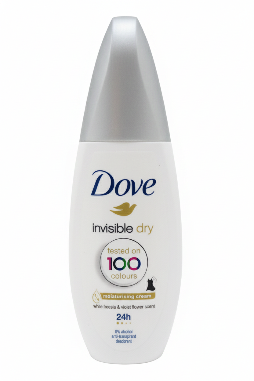 Dove Invisible Dry Deodorante Vapo No Gas 75ml | Protezione 24H | Anti-Macchie su 100 Colori | Con ¼ Crema Idratante