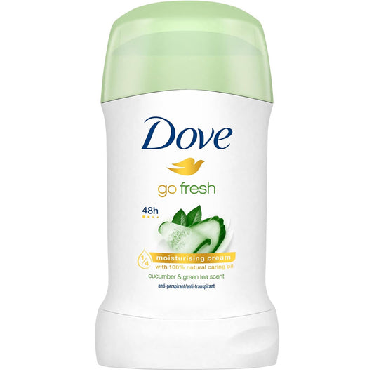 Dove Go Fresh Deodorante Stick Cetriolo & Tè Verde 40ml | Antitraspirante 48h | 1/4 Crema Idratante | 0% Alcool