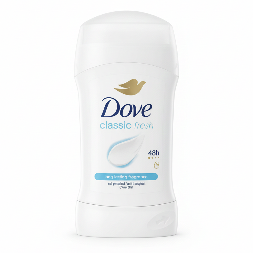 Dove Classic Fresh Deodorante Stick 30ml Formato Viaggio Protezione 48h con 1/4 Crema Idratante