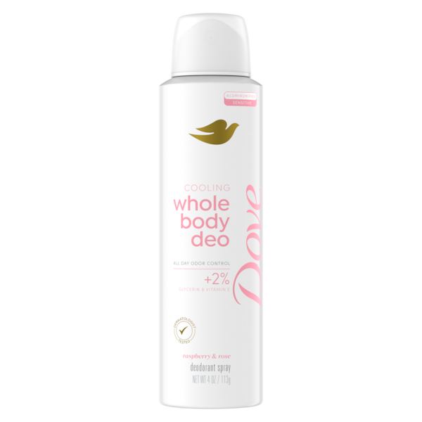 Dove Whole Body Deo Spray – 72H Controllo Odori – Lampone & Rosa 150ml – Formula Nutriente (2% Glicerina) – Senza Alluminio & Vegan