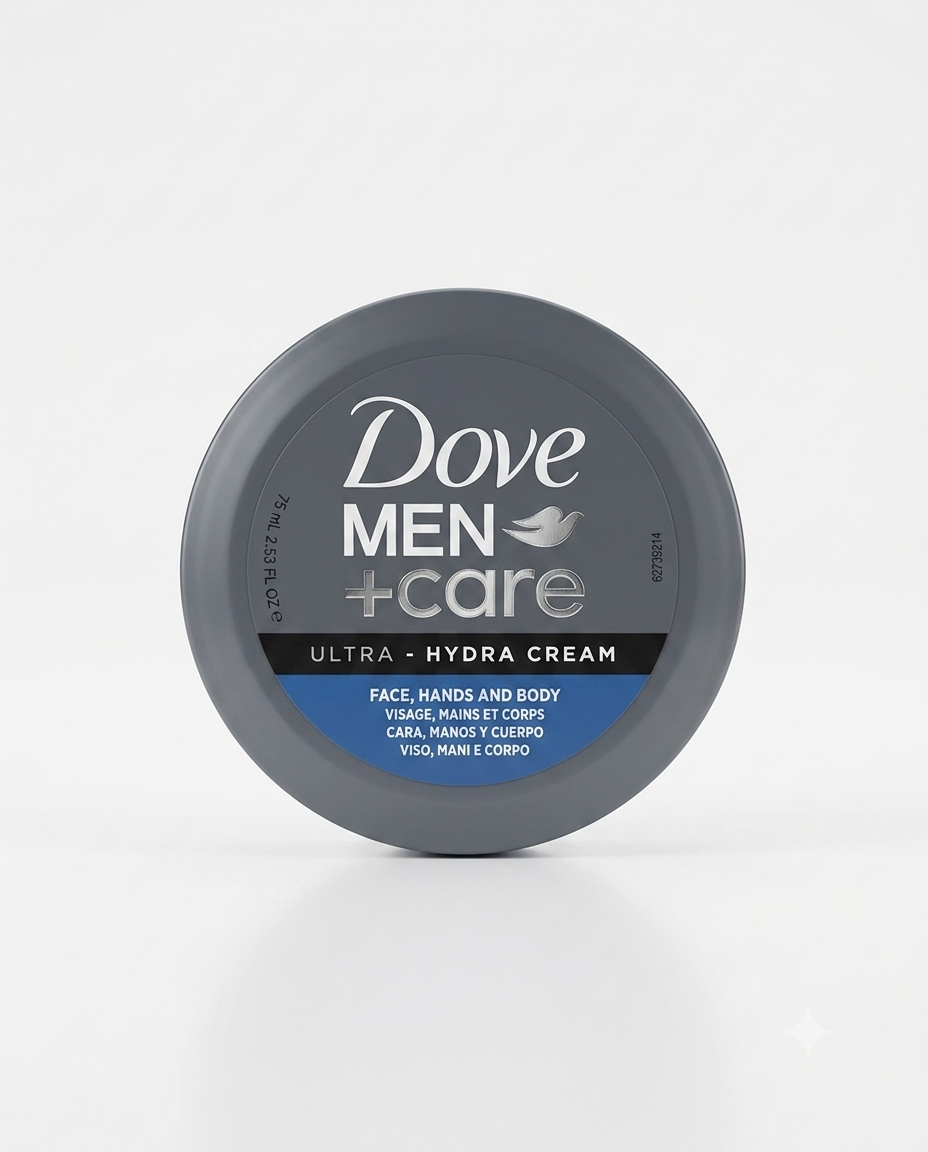 Dove Men+Care Ultra Hydra Cream 75 ml, crema idratante 3 in 1 per viso, mani e corpo con niacinamide e vitamina E