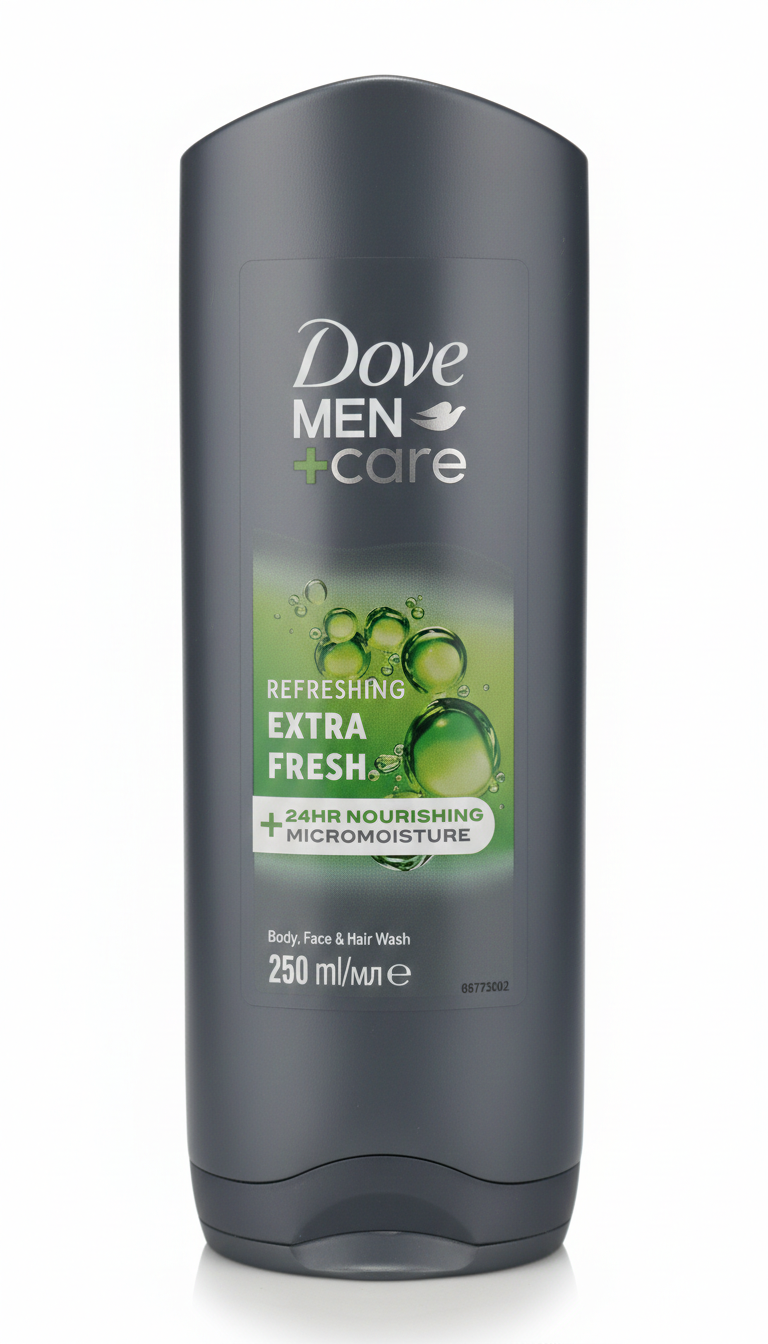 Dove Men+Care Extra Fresh Gel Doccia 3 in 1 250 ml, detergente per corpo, viso e capelli con tecnologia MicroMoisture.