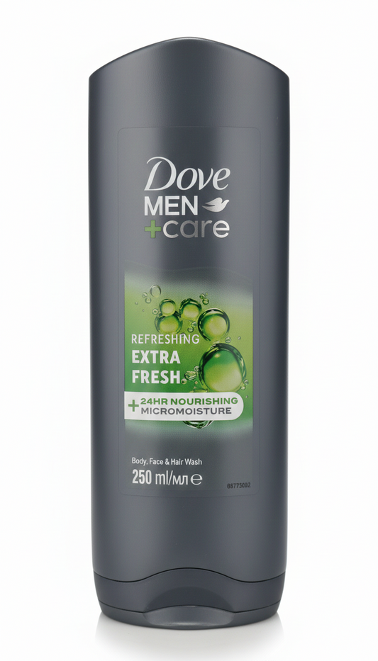 Dove Men+Care Extra Fresh Gel Doccia 3 in 1 250 ml, detergente per corpo, viso e capelli con tecnologia MicroMoisture.