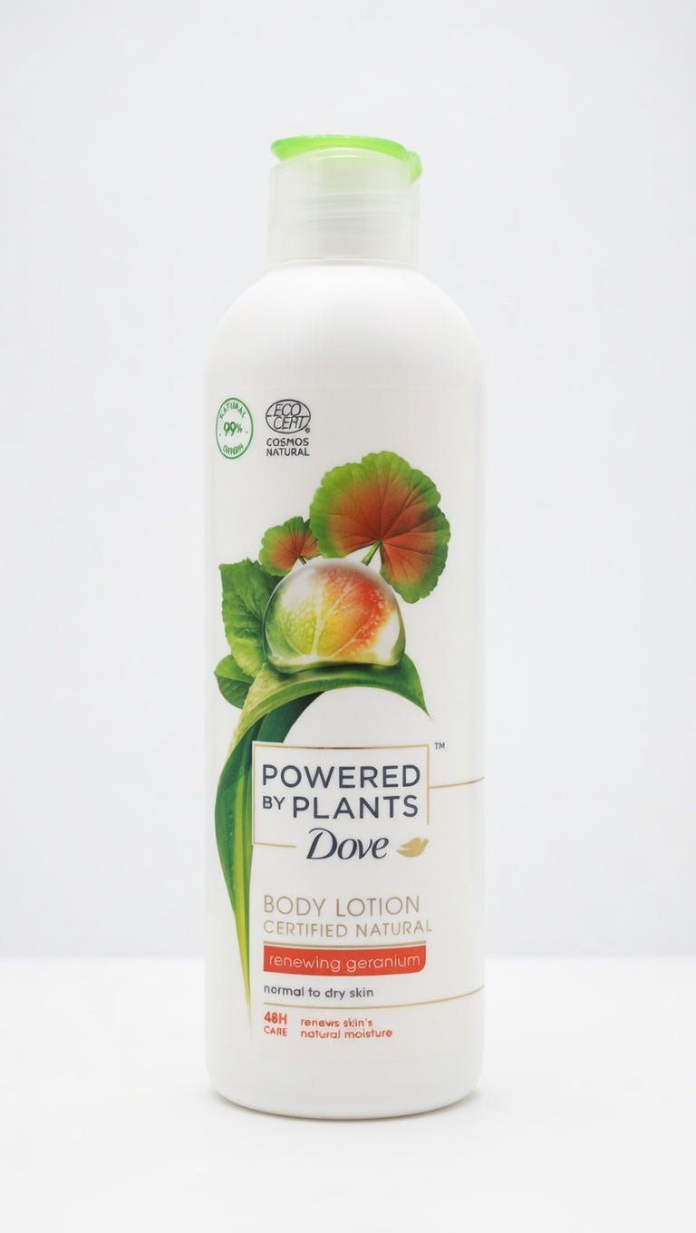 Dove Powered by Plants Body Lotion Geranio 250ml | Lozione Corpo 99% Origine Naturale | Idratazione 48H Vegana e Certificata Ecocert | Senza Siliconi e Coloranti