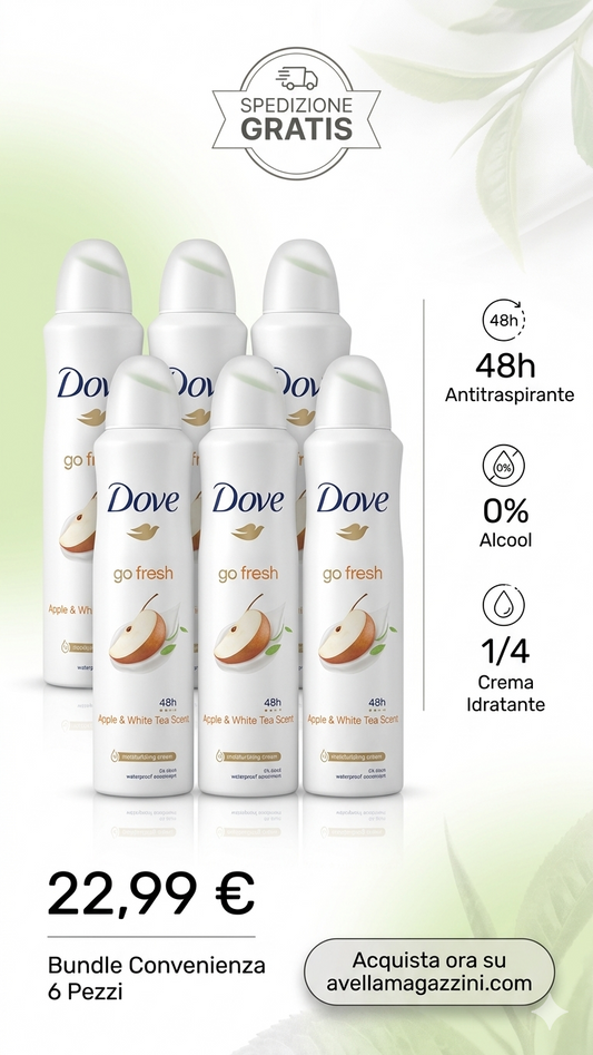 Dove Go Fresh Mela e Tè Bianco Bundle 6x 250ml – Deodorante Spray Antitraspirante Idratante 48h