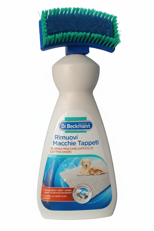 Dr. Beckmann Rimuovi Macchie per Tappeti e Moquette | 650ml con Spazzola 2-in-1 | Formula Ossigeno Attivo | Elimina Odori e Macchie Ostinate