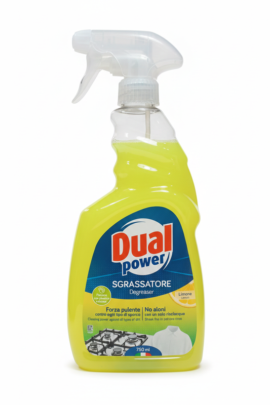 Dual Power Sgrassatore Universale Limone 750ml | Professionale HACCP | Sgrassante Senza Aloni | Flacone in Plastica Riciclata