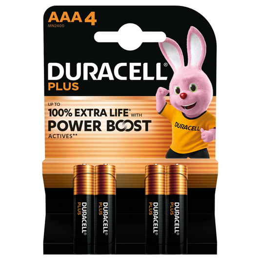 Duracell Plus Batteria Alcalina Ministilo AAA 4 Pezzi | MN2400 1.5V | Fino al 100% Extra Life con Power Boost™ Actives | Lunga Durata Garantita