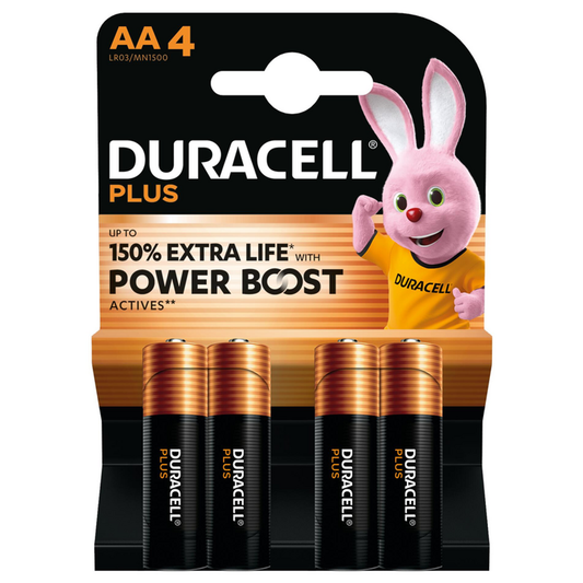 Duracell Plus Batteria Alcalina Stilo AA4 (MN1500) | Blister 4 Pezzi 1.5V | Fino al 150% Extra Life con Power Boost™ Actives | Lunga Durata