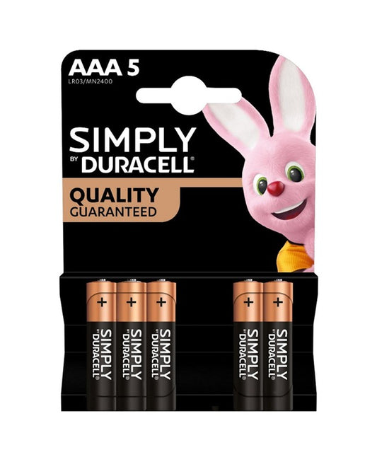 Duracell Simply AAA Ministilo 5 pz | Batterie Alcaline Monouso 1.5V | Ideali per Dispositivi a Basso Consumo (Telecomando, Orologi) | Lunga Durata