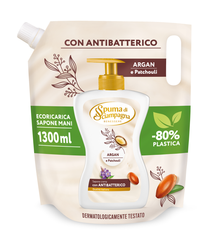 Spuma di Sciampagna Ecoricarica Sapone Mani 1300ml | Con Antibatterico Naturale | 4 Varianti | -80% Plastica
