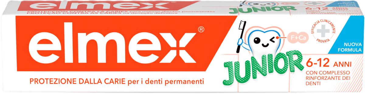 ELMEX Junior Dentifricio 6-12 Anni 75ml – Protezione Carie e Rinforzo dello Smalto per Denti Permanenti con Tecnologia Neo-Aminex e Fluoro 1450 ppm
