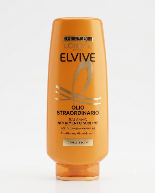 L'Oréal Paris Elvive Balsamo Olio Straordinario 400ml con oli di camelia e marula, balsamo nutriente per capelli secchi, crespi e opachi, districa senza appesantire, dona morbidezza, lucentezza e nutrimento intenso.