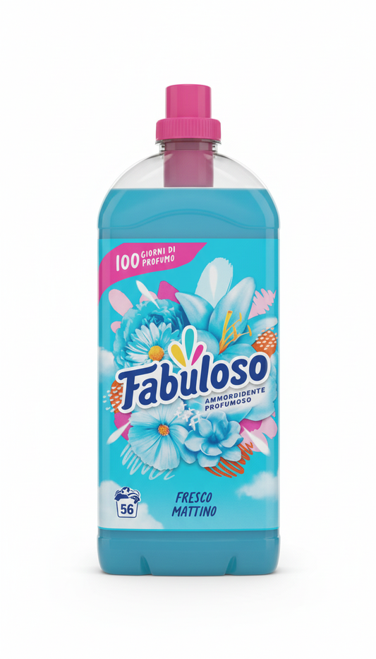 Fabuloso Ammorbidente Concentrato Fresco Mattino 1,25L | 56 Lavaggi | Tecnologia Profumo 3in1 Lunga Durata | Formula 95% Biodegradabile e Dermatologicamente Testata