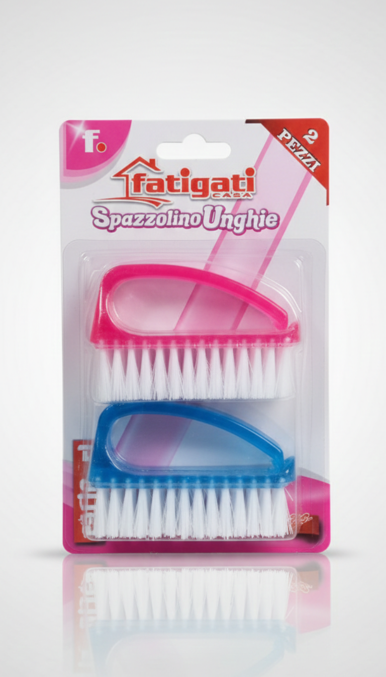 Fatigati Spazzoline Unghie Set 2 Pezzi | Setole in Nylon Soft | Design Ergonomico per Pulizia Profonda Mani e Unghie | Colori Assortiti