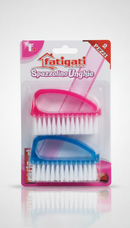 Fatigati Spazzoline Unghie Set 2 Pezzi | Setole in Nylon Soft | Design Ergonomico per Pulizia Profonda Mani e Unghie | Colori Assortiti