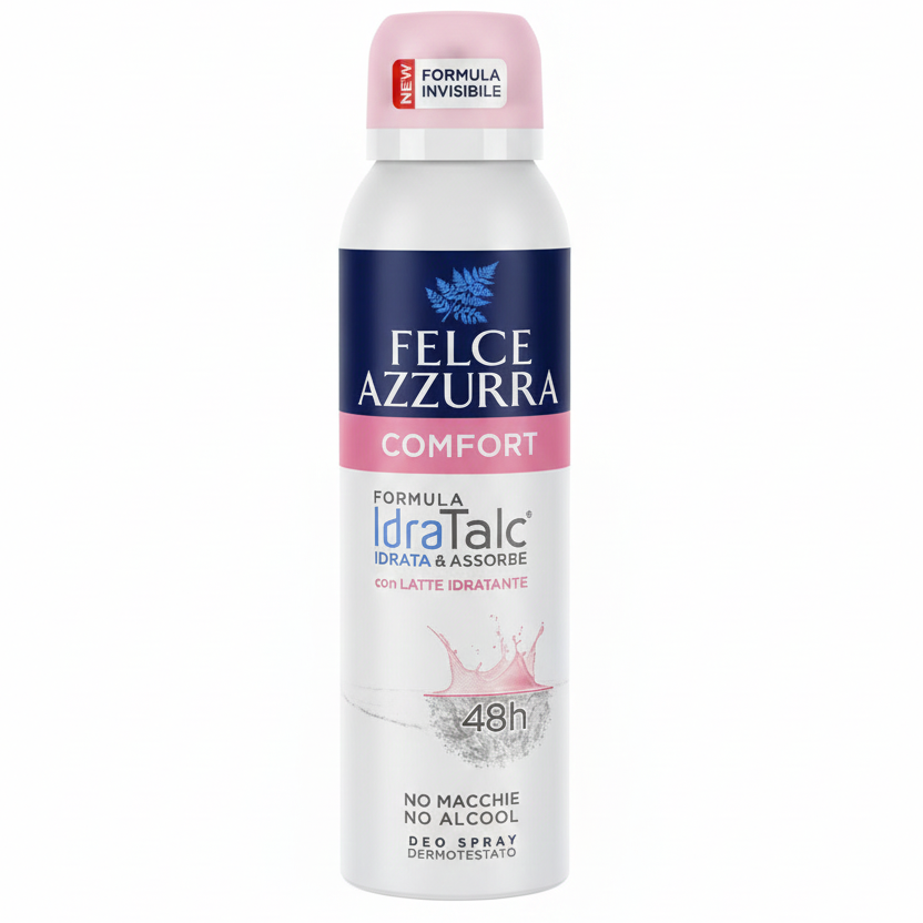 Felce Azzurra Comfort Deodorante Spray 150ml – Formula IdraTalc® 48H Antitraspirante – Idrata & Protegge – No Alcool – No Macchie