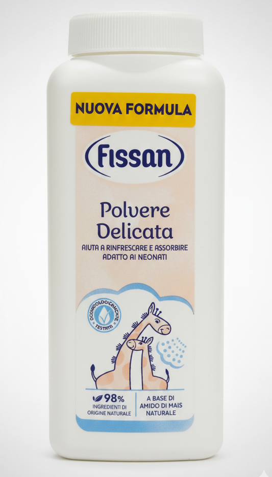 Fissan Polvere Delicata 100g | Nuova Formula con Amido di Mais | 98% Ingredienti di Origine Naturale | Azione Assorbente e Rinfrescante Anti-Irritazione | Ideale per Neonati e Pelli Sensibili