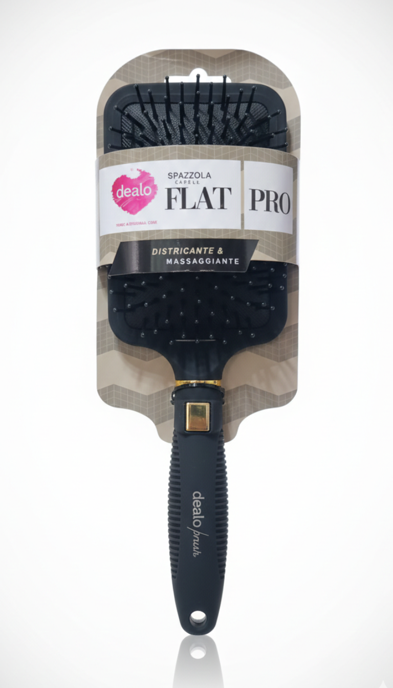 Dealo Spazzola Quadrata Flat Pro | Doppia Azione Districante e Massaggiante | Per Capelli Medi e Lunghi | Manico Antiscivolo Soft Touch