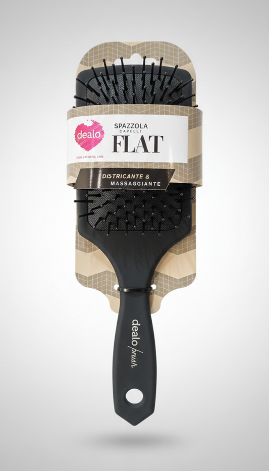Dealo Spazzola Flat Districante e Massaggiante, spazzola a doppia azione anti-nodo ideale per capelli lunghi e medio-lunghi, aiuta a districare delicatamente senza spezzare i capelli, massaggia il cuoio capelluto e offre una presa confortevole grazie al manico antiscivolo Soft Touch.