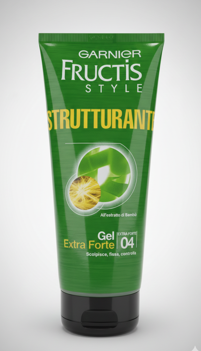 Gel Garnier Fructis Style Extra Forte 04 200ml, gel per capelli a fissaggio strutturante con tenuta flessibile e zero residui, effetto scolpito naturale.