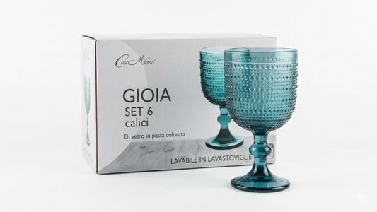 Casa Milano Set 6 Calici Gioia 350ml – Vetro in Pasta Colorata ad Alta Resistenza – Design Elegante per Vino e Acqua – Lavabili in Lavastoviglie