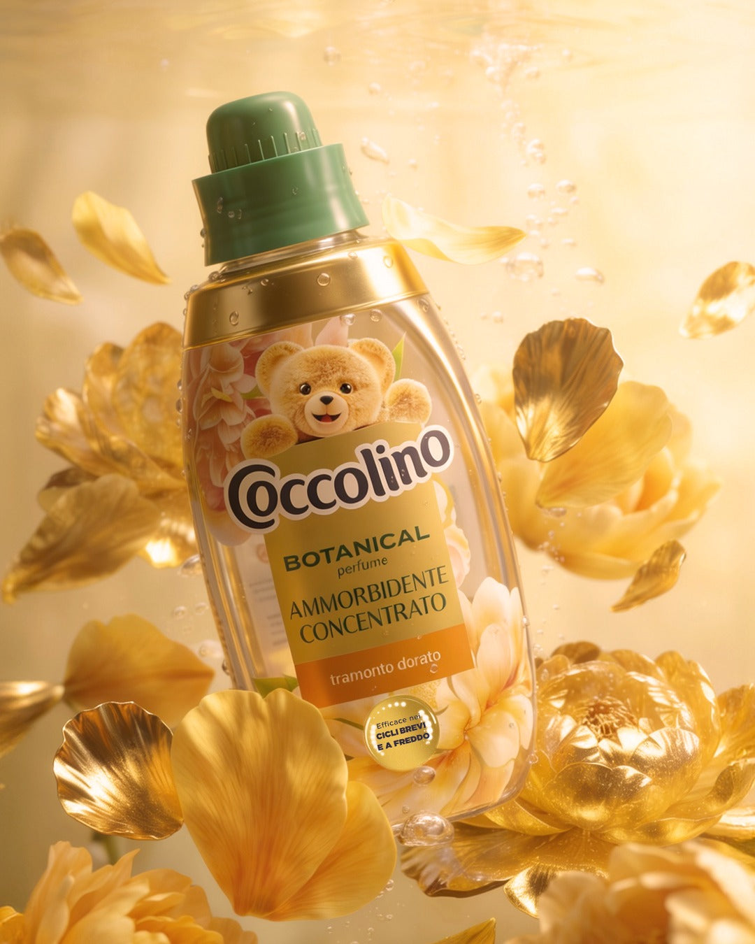Coccolino Botanical Perfume Ammorbidente Concentrato Tramonto Dorato 50 Lavaggi 750 ml – Formula Trasparente CrystalFresh™ con Essenze di Gelsomino, Cardamomo, Iris e Fiori d'Arancio