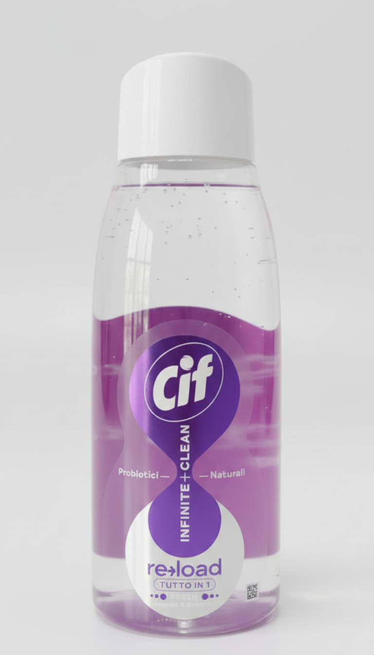 Cif Infinite Clean Re->Load Ricarica 590ml – Detergente Multiuso con Tecnologia Probiotica Attiva 72h – Sicuro su Superfici, Schermi e Tessuti – Eco-Ricarica