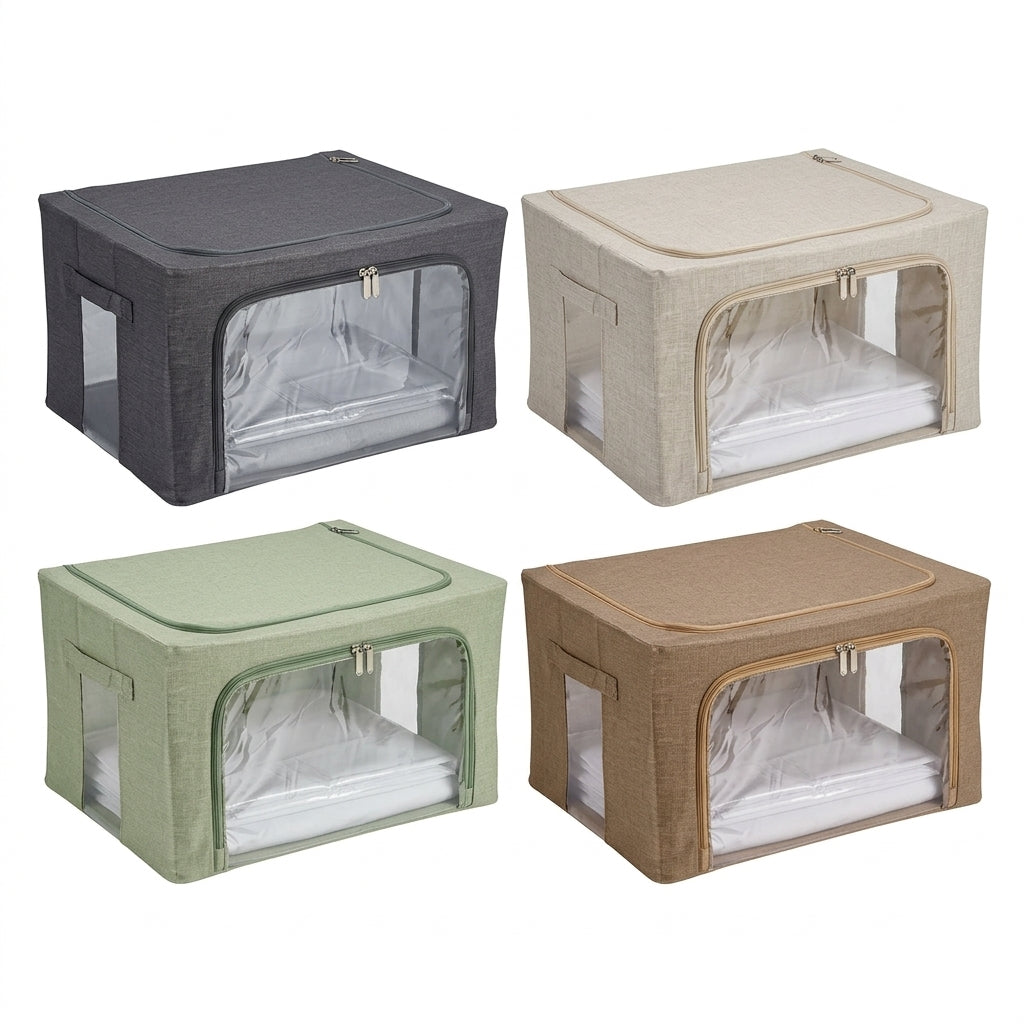 AD TREND INNA Scatola Armadio in Tessuto 50x40x28 cm | Contenitore Salvaspazio con Struttura in Ferro | Apertura Frontale Trasparente con Zip | Impilabile | Maniglie Laterali