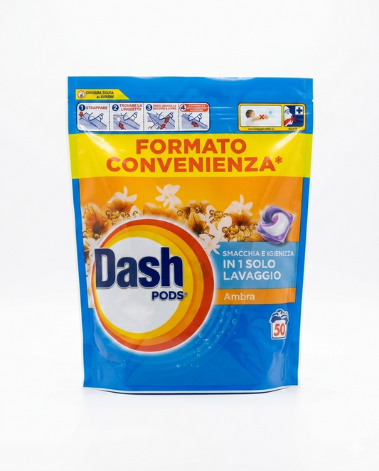 Dash Pods Ambra Formato Convenienza 50 Lavaggi – Smacchia e Igienizza in un Solo Gesto