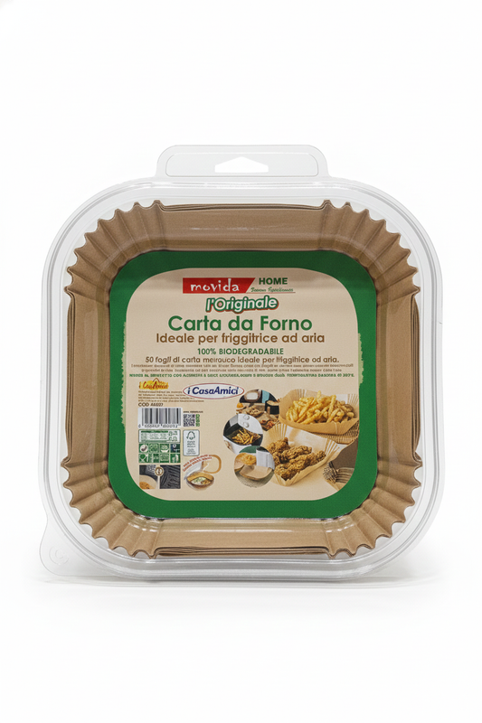 Movida Home Carta da Forno a Cestello per Friggitrice ad Aria | 16x16 cm | 50 Fogli Quadrati PFAS Free