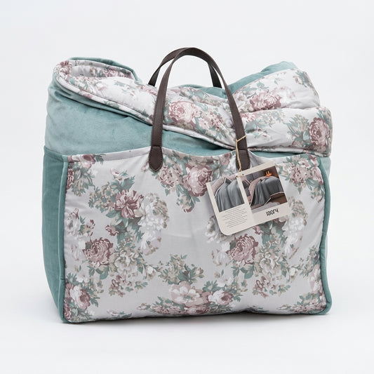 Fancy Home Trapunta Matrimoniale Double Face Lulù - Velluto Verde Salvia e Stampa Botanica