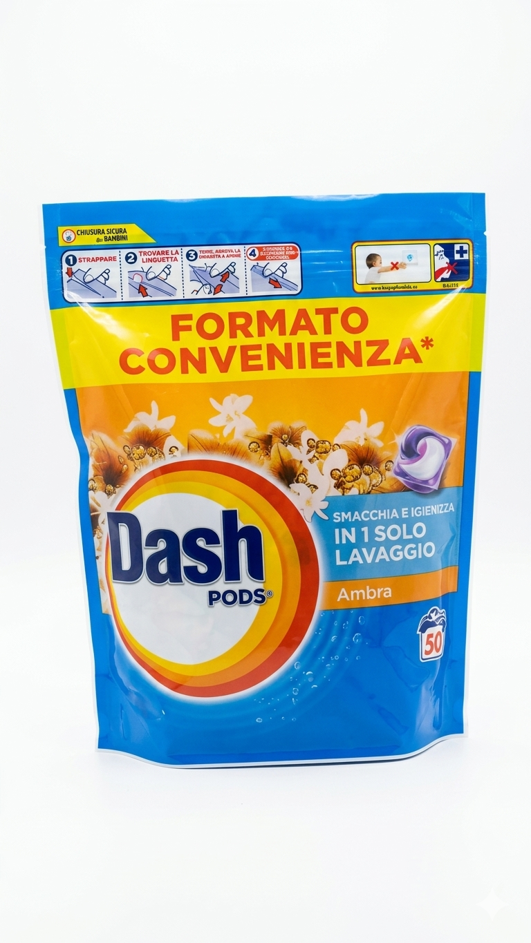 Dash Pods Ambra Formato Convenienza 50 Lavaggi – Smacchia e Igienizza in un Solo Gesto