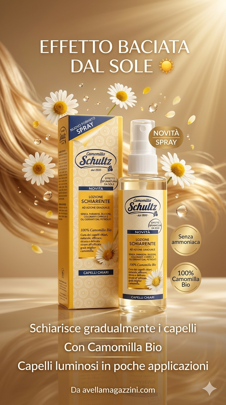 Schultz Lozione Schiarente Camomilla Spray 150 ml | Azione Graduale Effetto Sfumatura da Sole | 100% Camomilla Bio | Senza Parabeni, Siliconi e Coloranti Chimici