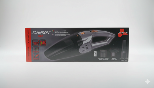 Aspirabriciole Cordless Johnson Igea | Aspira Solidi e Liquidi | Base di Ricarica Parete/Tavolo | Filtro HEPA Lavabile | Autonomia 20 Minuti | 3 Accessori Inclusi