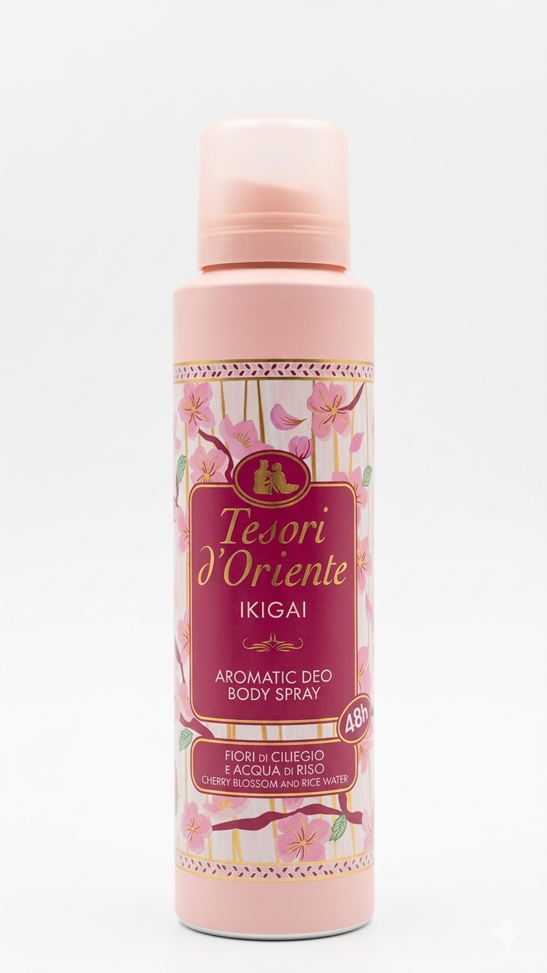 Tesori d’Oriente Ikigai Deodorante Body Spray Aromatico 150 ml – Fiori di Ciliegio e Acqua di Riso – Protezione 48h Senza Sali di Alluminio