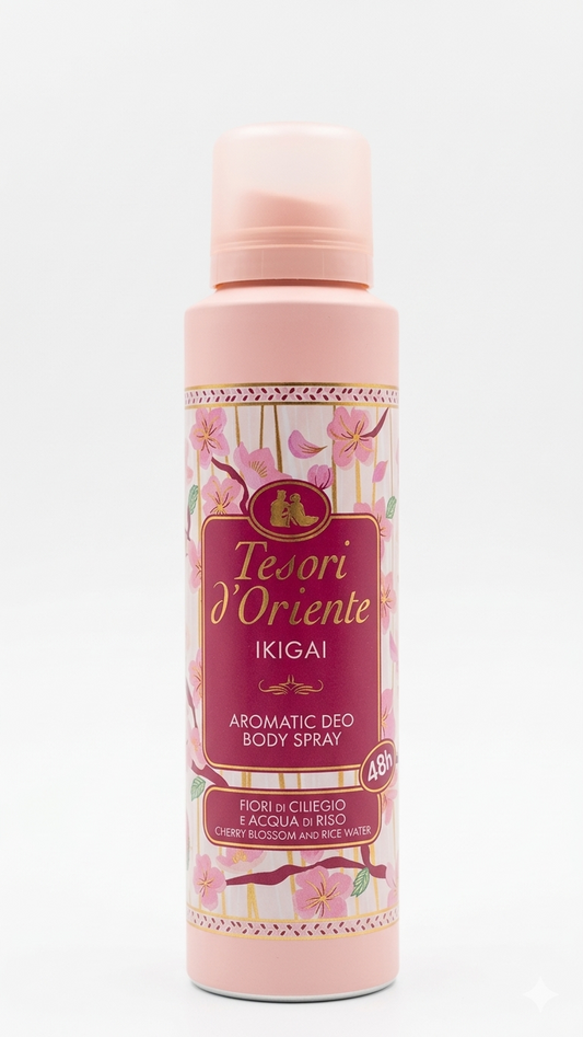 Tesori d’Oriente Ikigai Deodorante Body Spray Aromatico 150 ml – Fiori di Ciliegio e Acqua di Riso – Protezione 48h Senza Sali di Alluminio