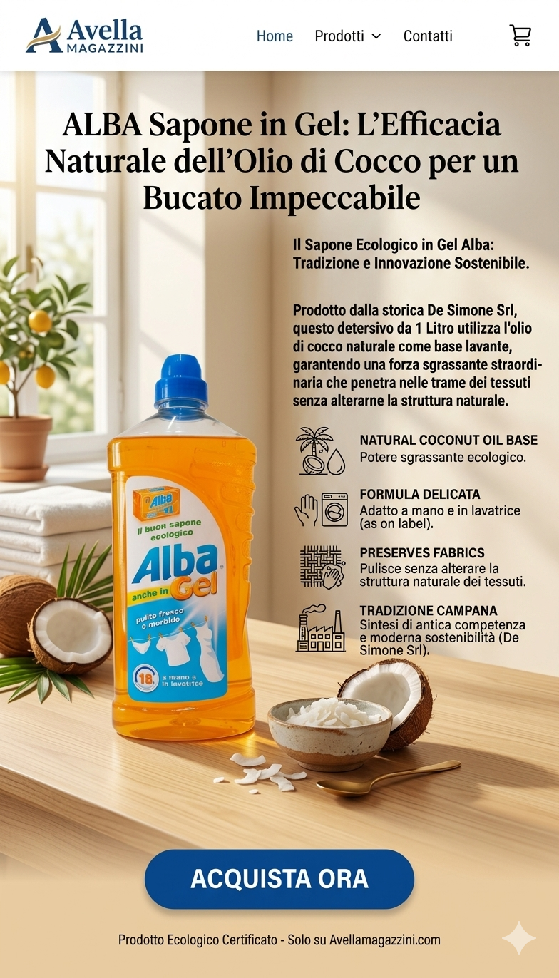 Alba Sapone Ecologico in Gel 1 Litro | Con Olio di Cocco Naturale | Per Bucato a Mano e Lavatrice | Formula Antica Tradizione De Simone Srl