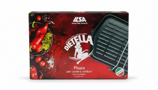 ILSA Bistecchiera in Ghisa Smaltata Dietella 23x36 cm – Made in Italy – Cottura Sana Induzione e Gas – Manico Pieghevole