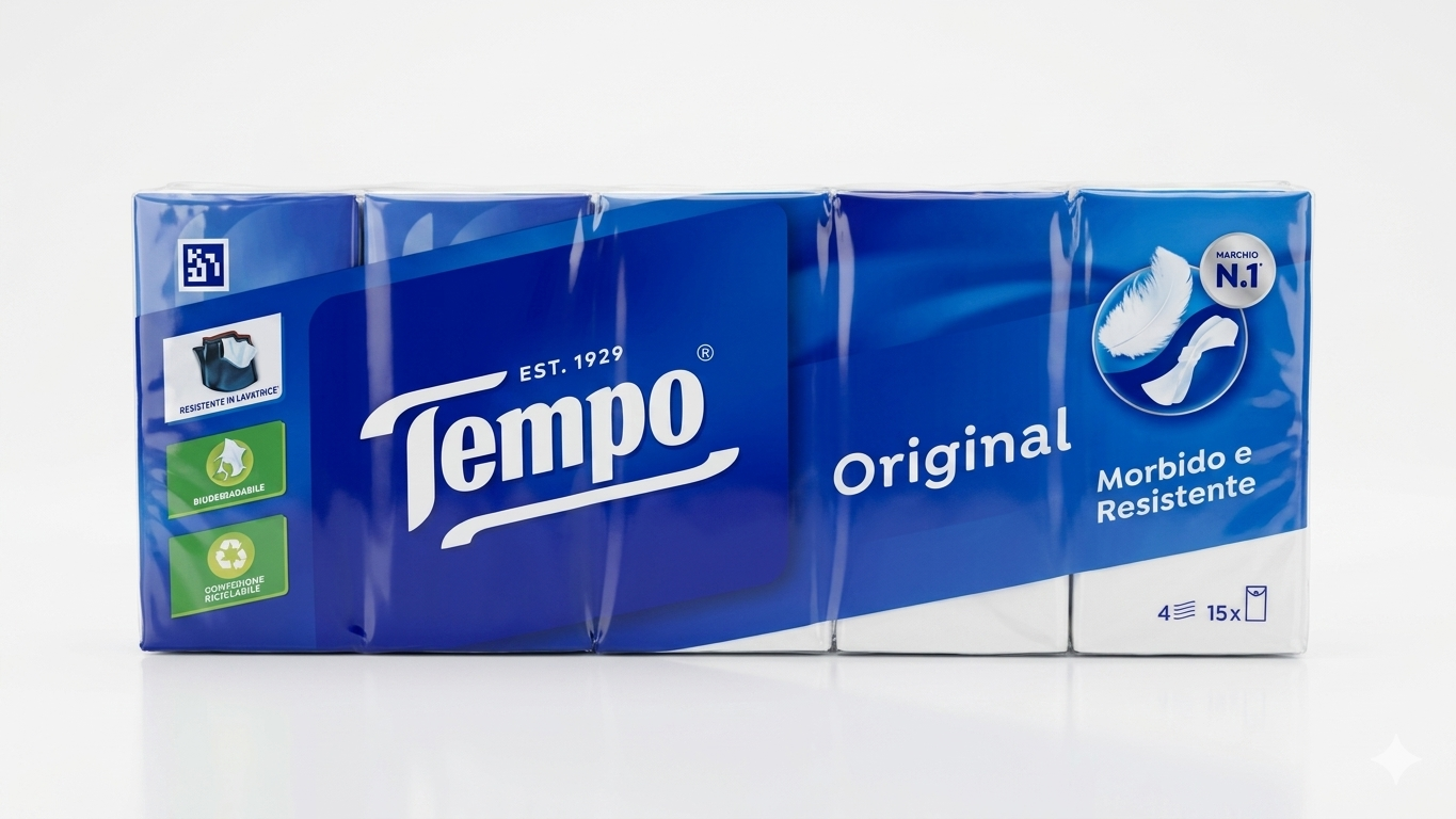 Tempo Fazzoletti 3-in-1 15x9 Pacchetti | 4 Veli Alta Resistenza | Lavabili in Lavatrice e Biodegradabili | Certificati FSC e Packaging Eco
