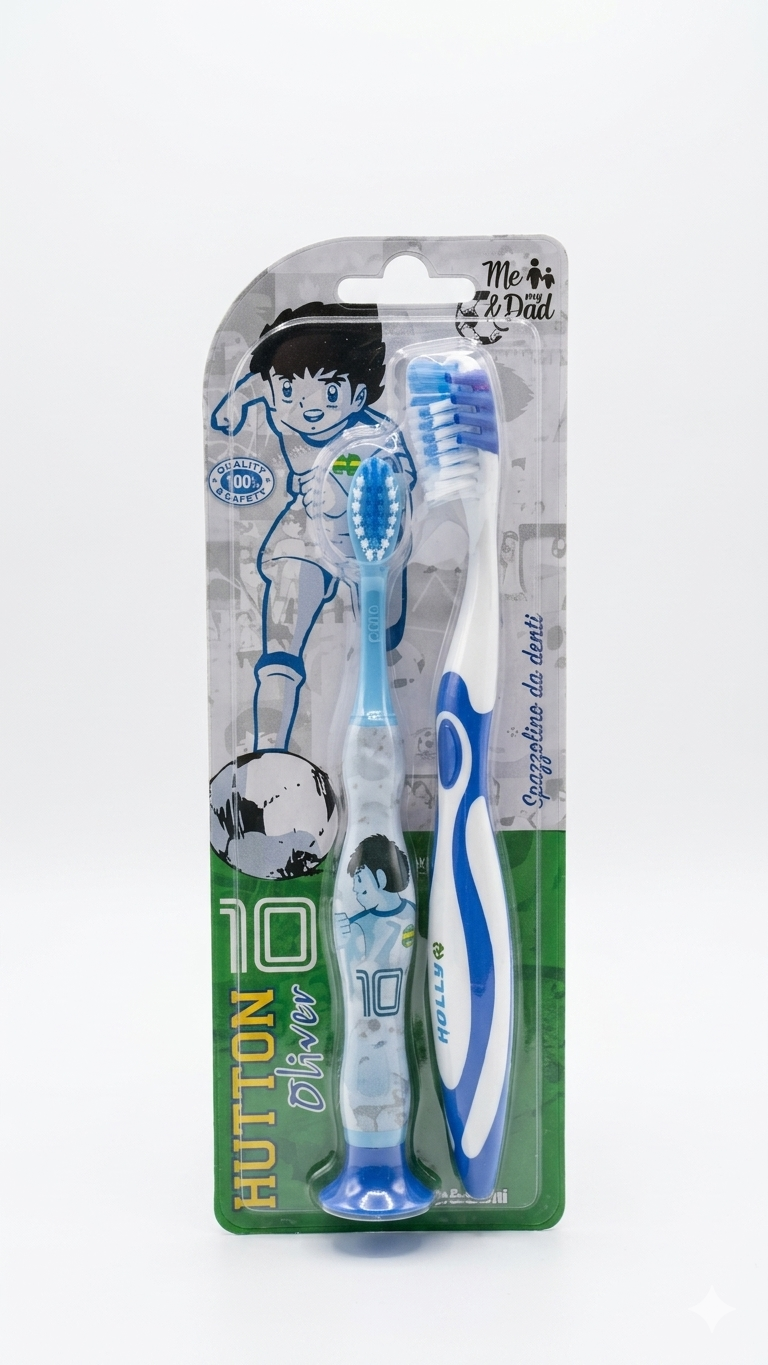 Holly & Benji Set Spazzolini "Mini-Me" Padre & Figlio | Duo Pack Adulto (Medium) e Bambino (Soft) | Design Ufficiale New Team